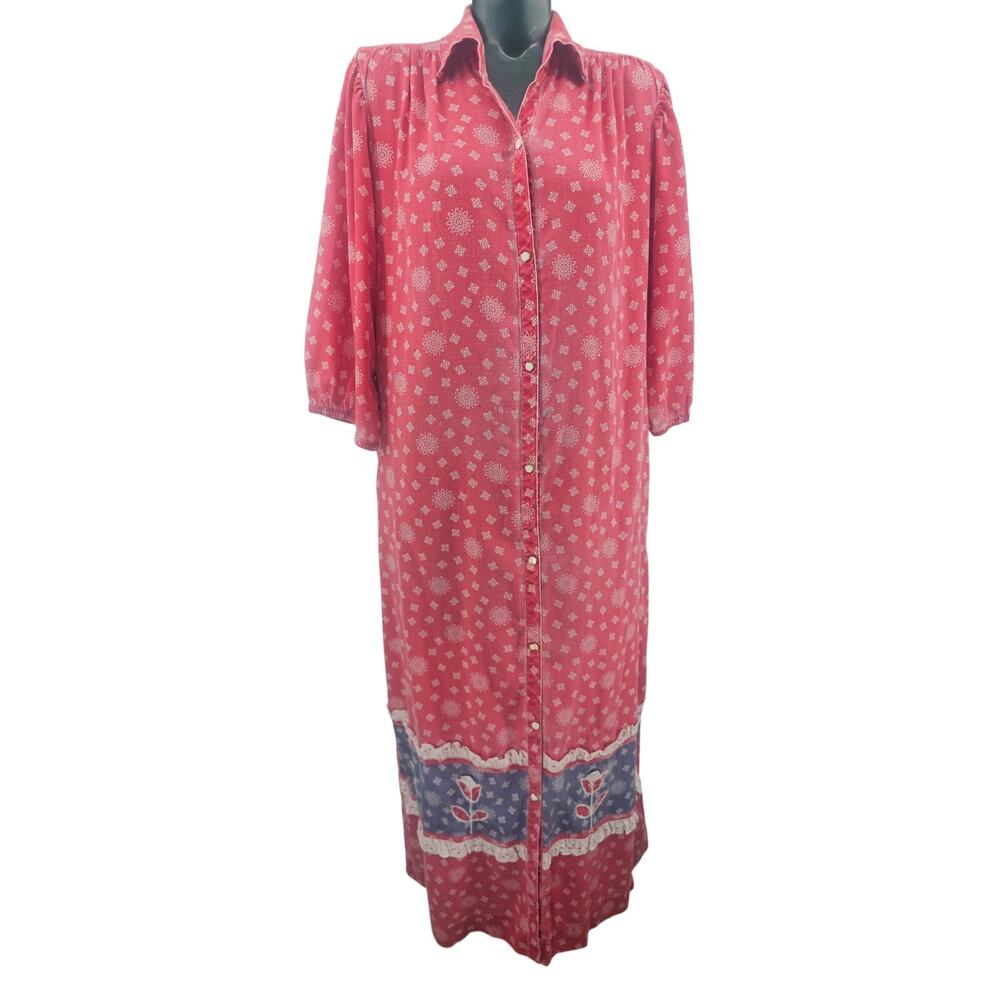 Vintage 70's House Coat Dress Country Cozy Floral Cotton 10 Farmcore Cottagecore